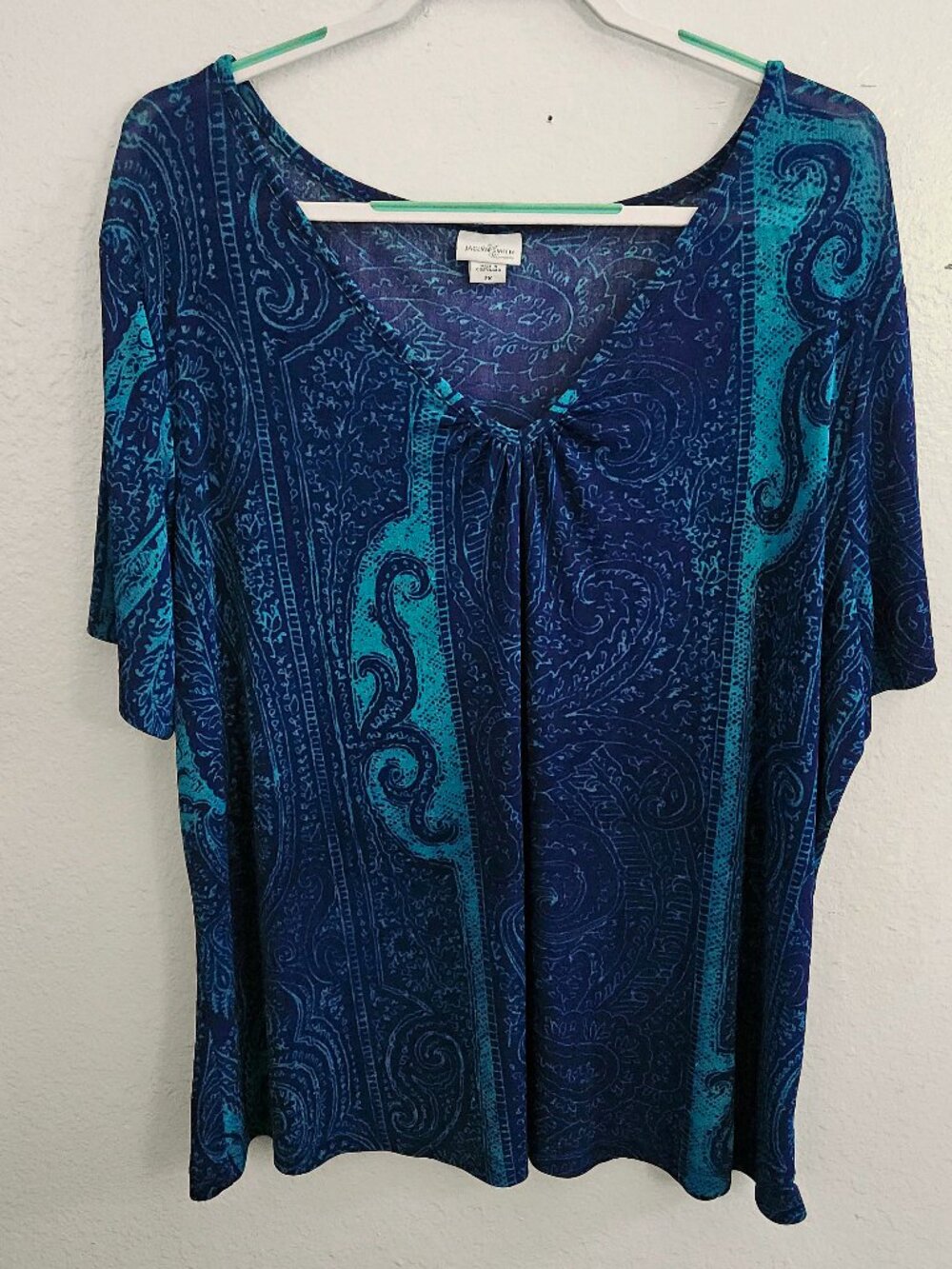Jaclyn Smith Plus Size 2X Blouse Blue Turquoise Dressy Casual Smooth Stretch